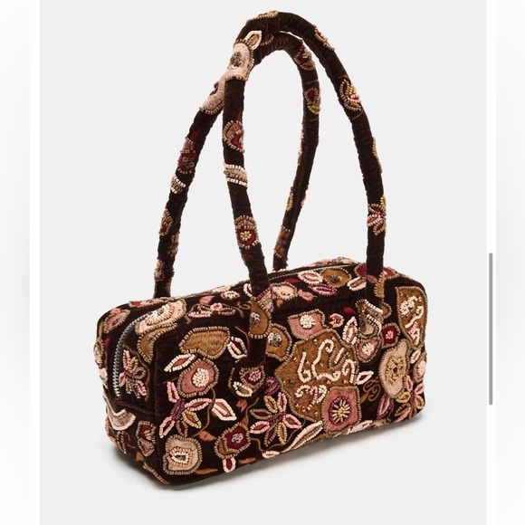 ZARA VELVET FLORAL EMBROIDERED SHOULDER BAG - Picture 3 of 8
